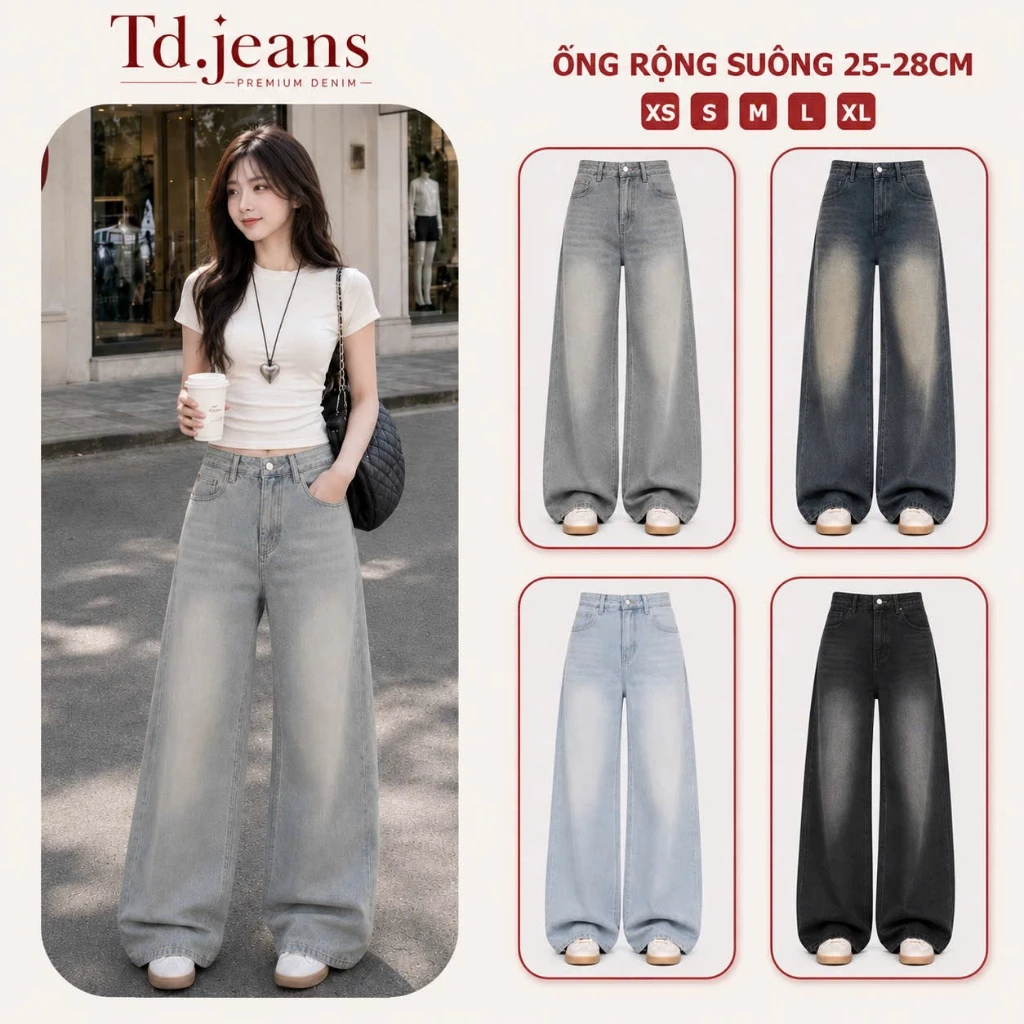 Quần bò jean ống rộng suông xuông nữ jeans cạp cao phong cách jeanshop_0603 ms06