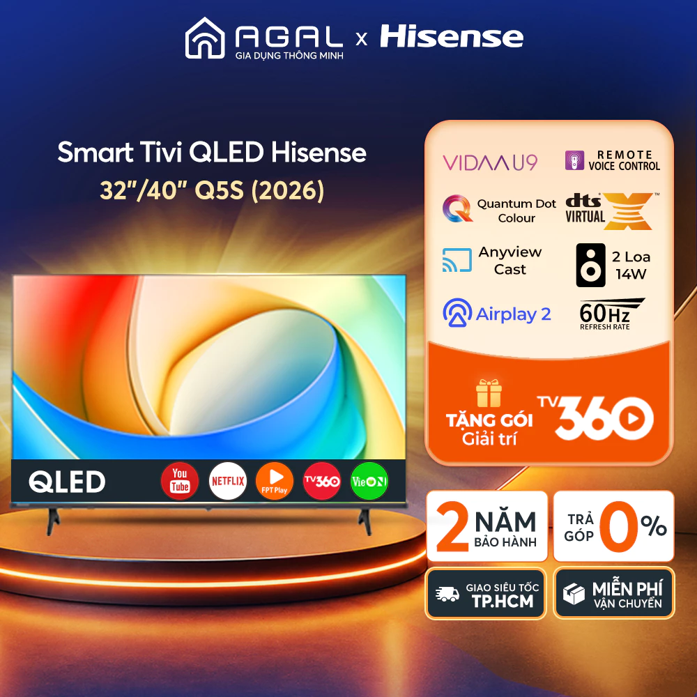Smart Tivi QLED Hisense Q5S - 32 inch/ 40 inch - 32Q5S/ 40Q5S, Trả góp 0%, Bảo hành 2 năm
