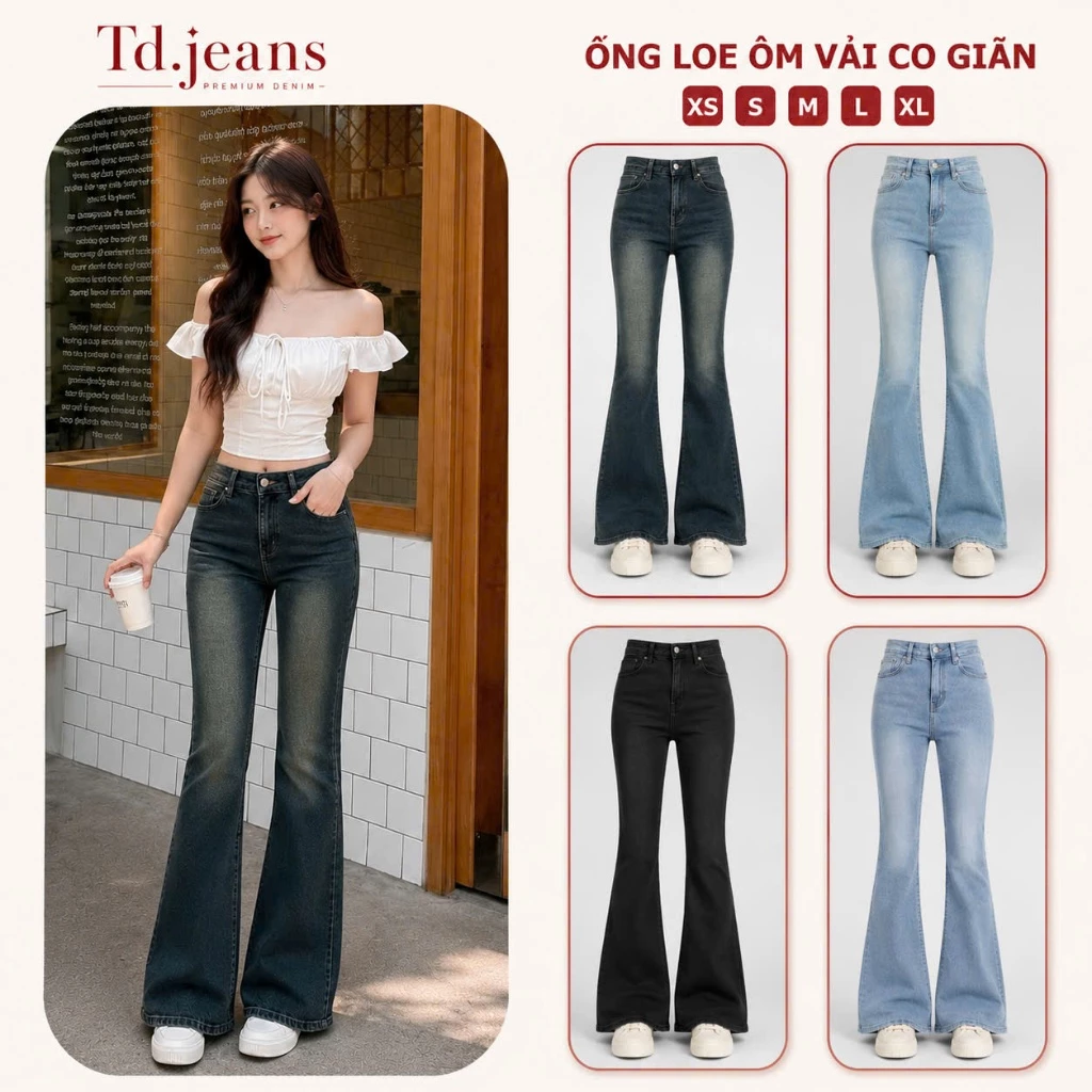 Quần bò jean nữ ống loe, đứng rộng suông xuông co giãn jeans cạp cao jeanshop_0603 ms04