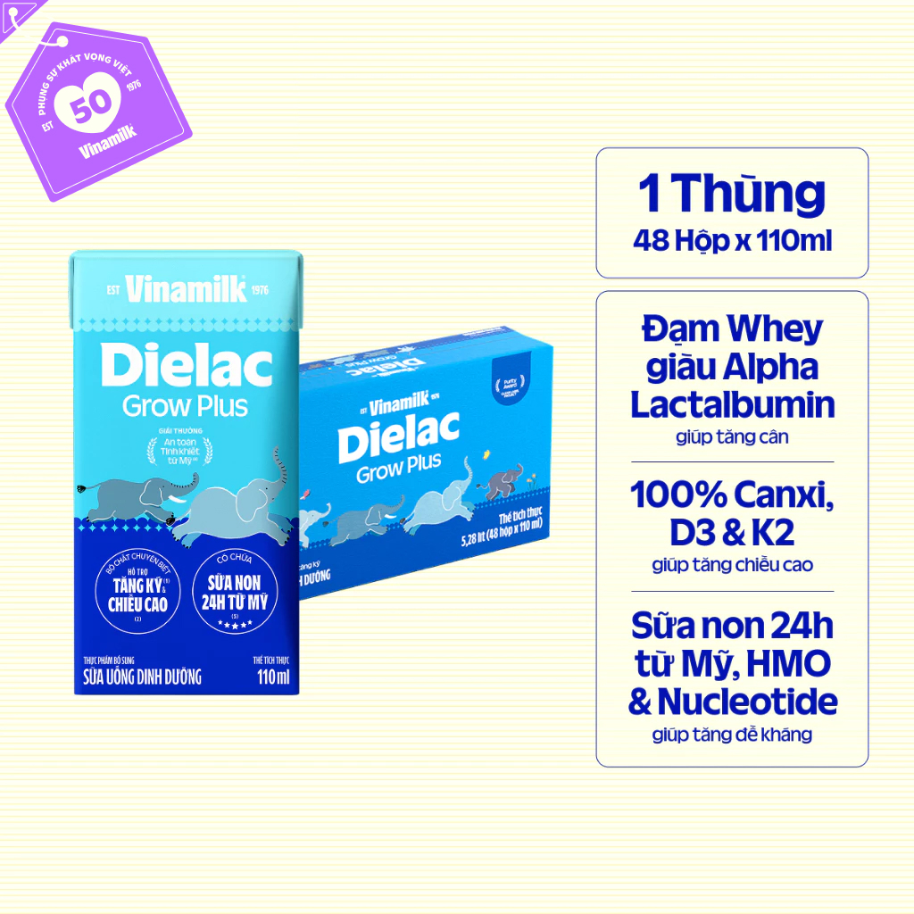 Thùng 48 hộp Sữa Non Vinamilk Dielac Grow Plus (Sữa Uống Dinh Dưỡng) 110ml Có…
