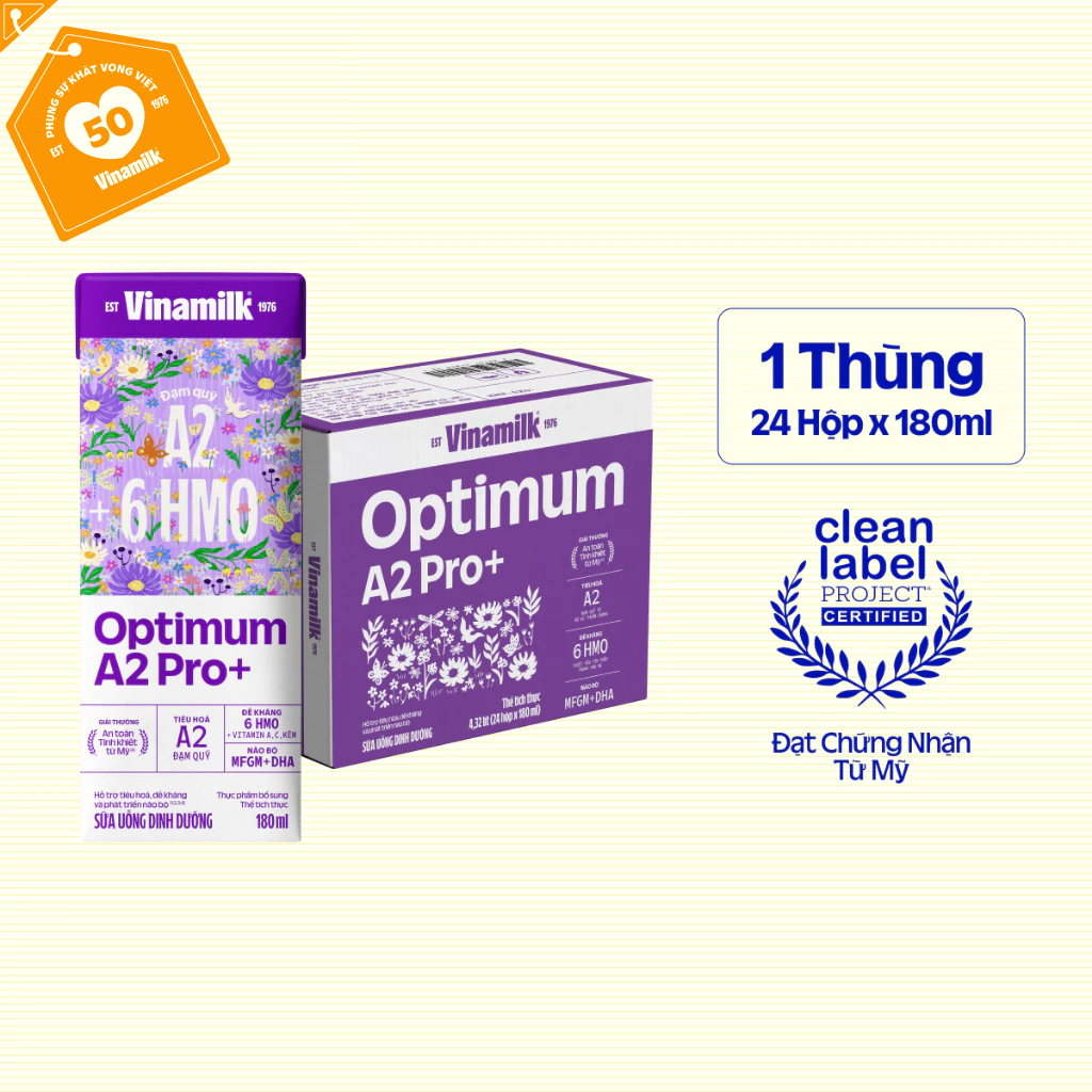Thùng 24 hộp Sữa Uống Dinh Dưỡng Optimum A2 Pro+ 180ml