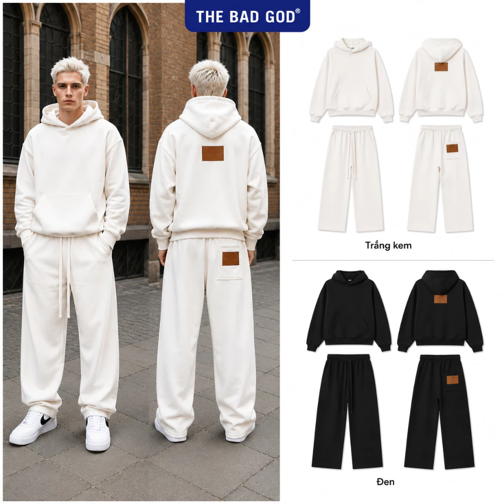 Set Áo Khoác Hoodie The Bad God SILEN Màu Đen/Xám Unisex - Form Boxy -Nỉ Nhung Dày Ấm