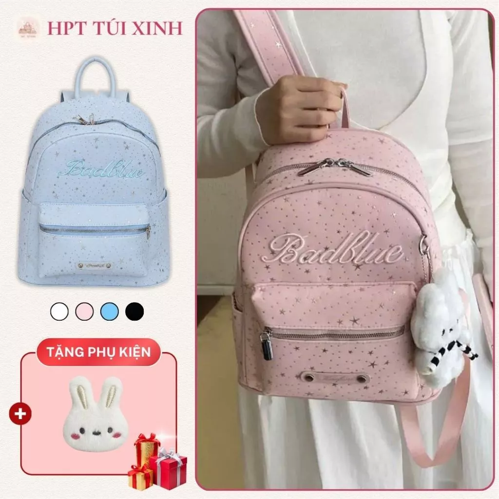 𝐂𝐓𝟎𝟐𝟐 - Balo nữ ba lô màu pastel dập sao lấp lánh badblue tặng charm, cặp sách nữ đi học đi chơi vải đũi mềm nhẹ