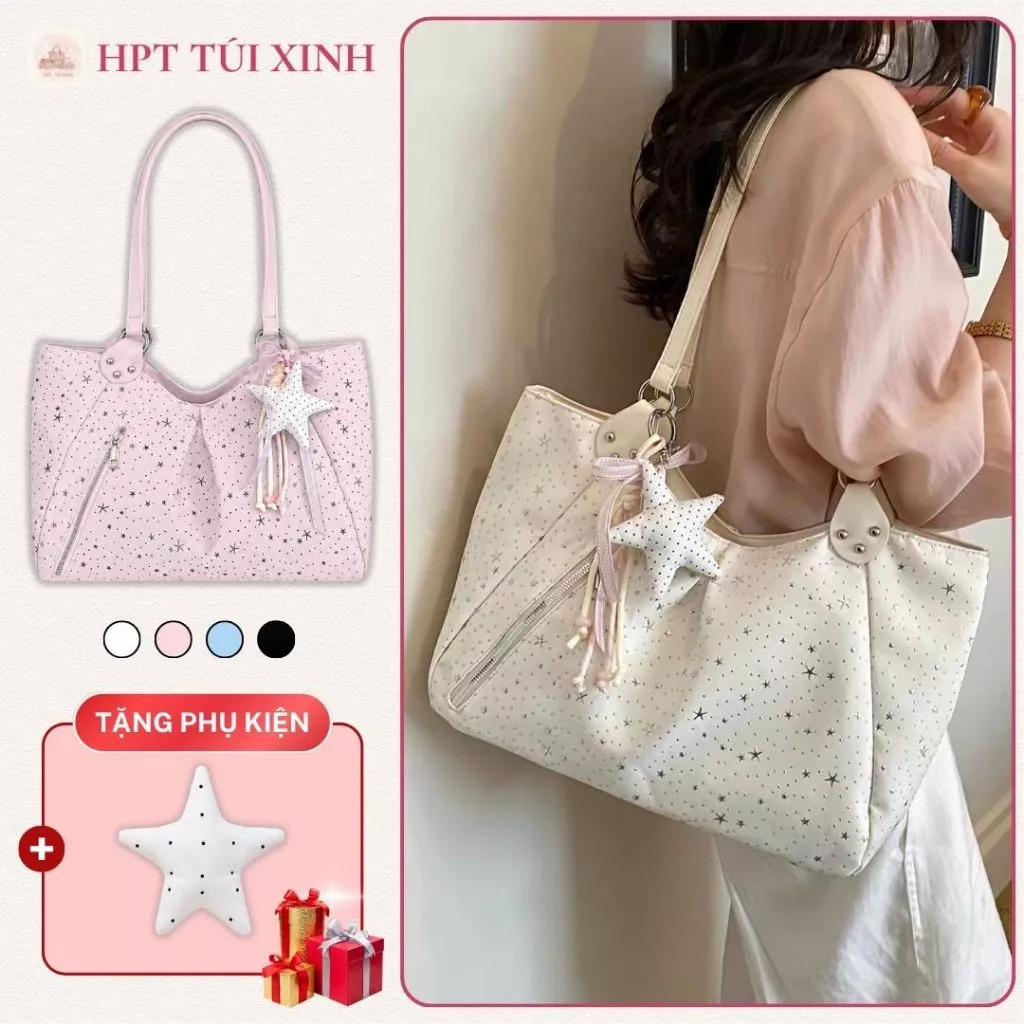𝐂𝐓𝟎𝟎𝟔 - Túi xách nữ đeo vai đeo chéo họa tiết dập sao lấp lánh, túi tote pastel dung tích lớn đựng a4 laptop
