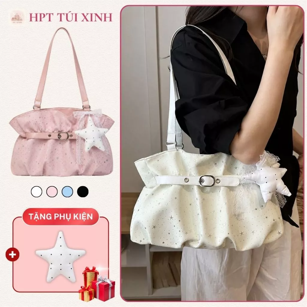 𝐂𝐓𝟎𝟎𝟑 Túi tote nữ đeo vai đeo chéo sao dập nổi tặng kèm charm ngôi sao, túi xách nữ đựng vừa A4 màu pastel dung tích lớn