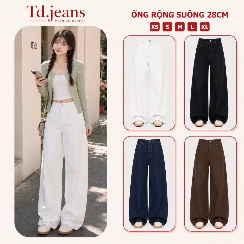 Quần Jean Nữ Ống Rộng 28-33cm Trắng CẠP CAO chất Jean dày dặn tôn dáng  Basic BIGSIZE