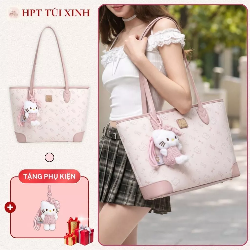 𝐂𝐓𝟎𝟎𝟐 - Túi tote hello kitty nữ dung tích lớn, túi đeo vai đi học đi làm, tặng charm dễ thương trẻ trung năng động
