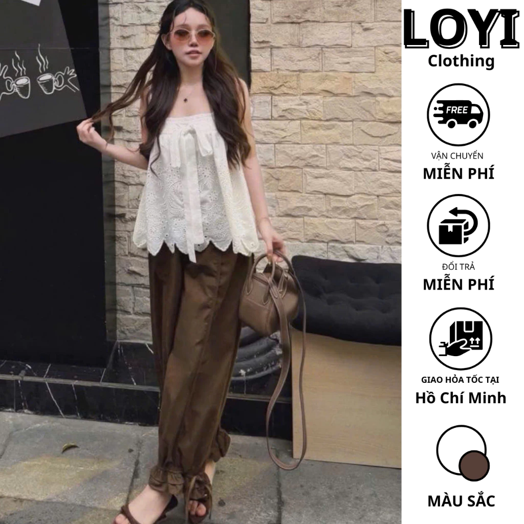 [Hỏa Tốc] Set Nữ Áo Hai Dây Babydoll + Quần Dài Ống Suông Bo Chun, Set Bộ Nữ Đi Chơi, Đi Làm, Đi Học