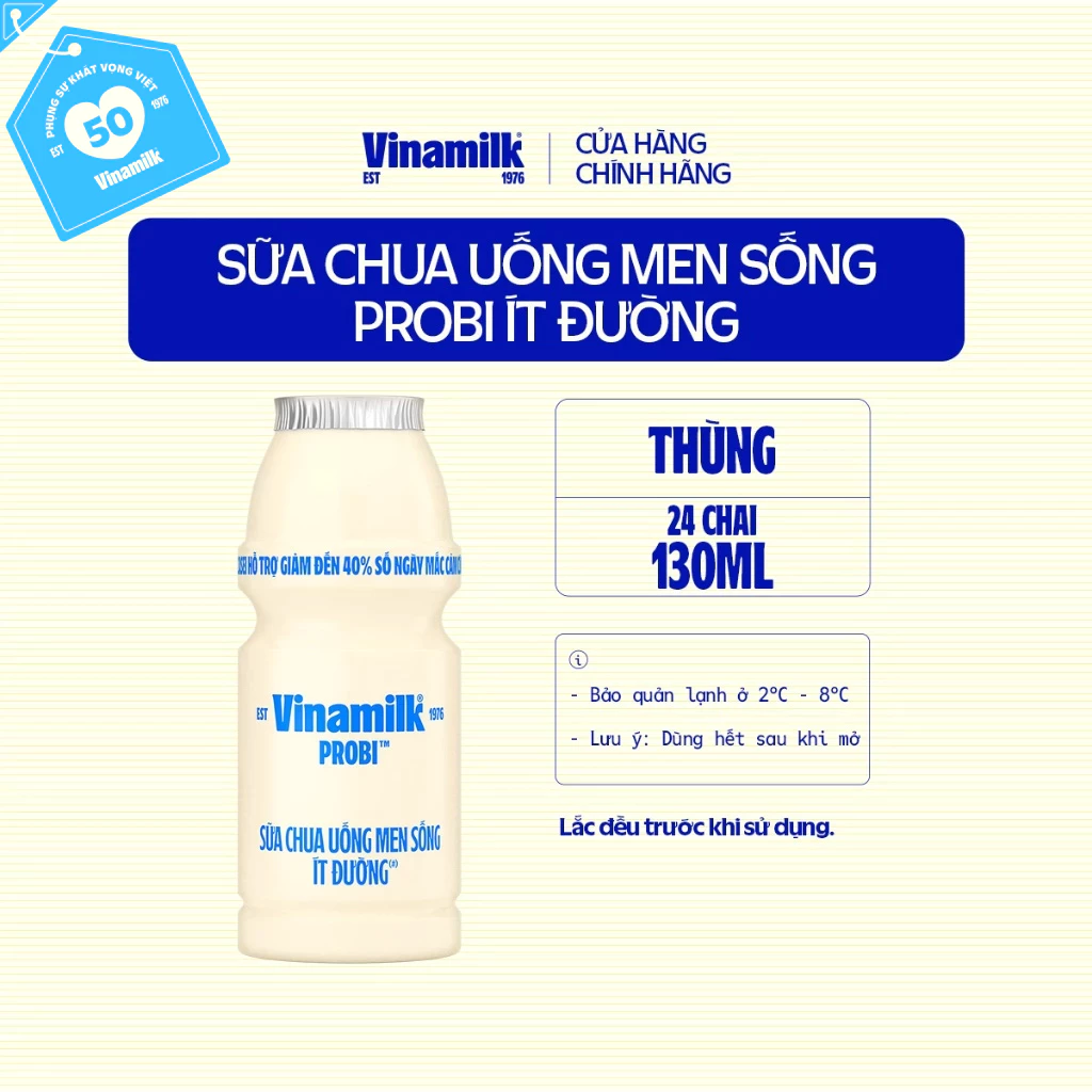 [CHỈ GIAO HCM+HN] Thùng Sữa chua uống Probi Ít Đường chai 130ml -24 chai/Thùng Yogurt