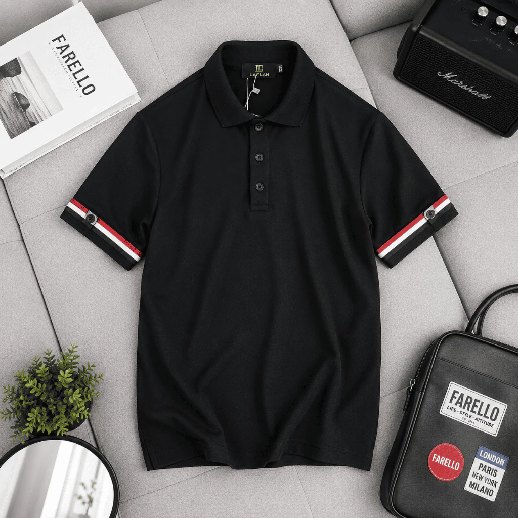 Áo thun polo nam cộc tay phối viền trẻ trung