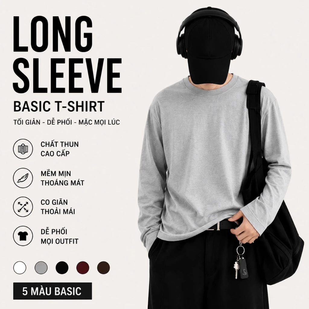 Áo Thun Nam Dài Tay Long Sleeve Nam Nữ Unisex Chất Cotton Mềm Mịn Dễ Phối Phù Hợp Mọi Phong Cách