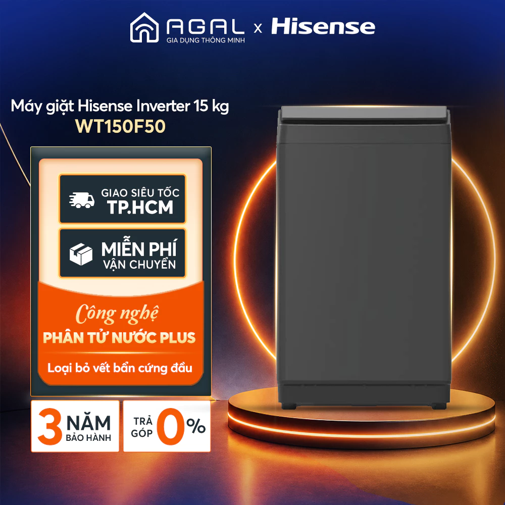 Máy giặt Hisense Inverter 15 kg WT150F50 Giặt AI thông minh - Trả góp 0%, Bảo hành 3 năm