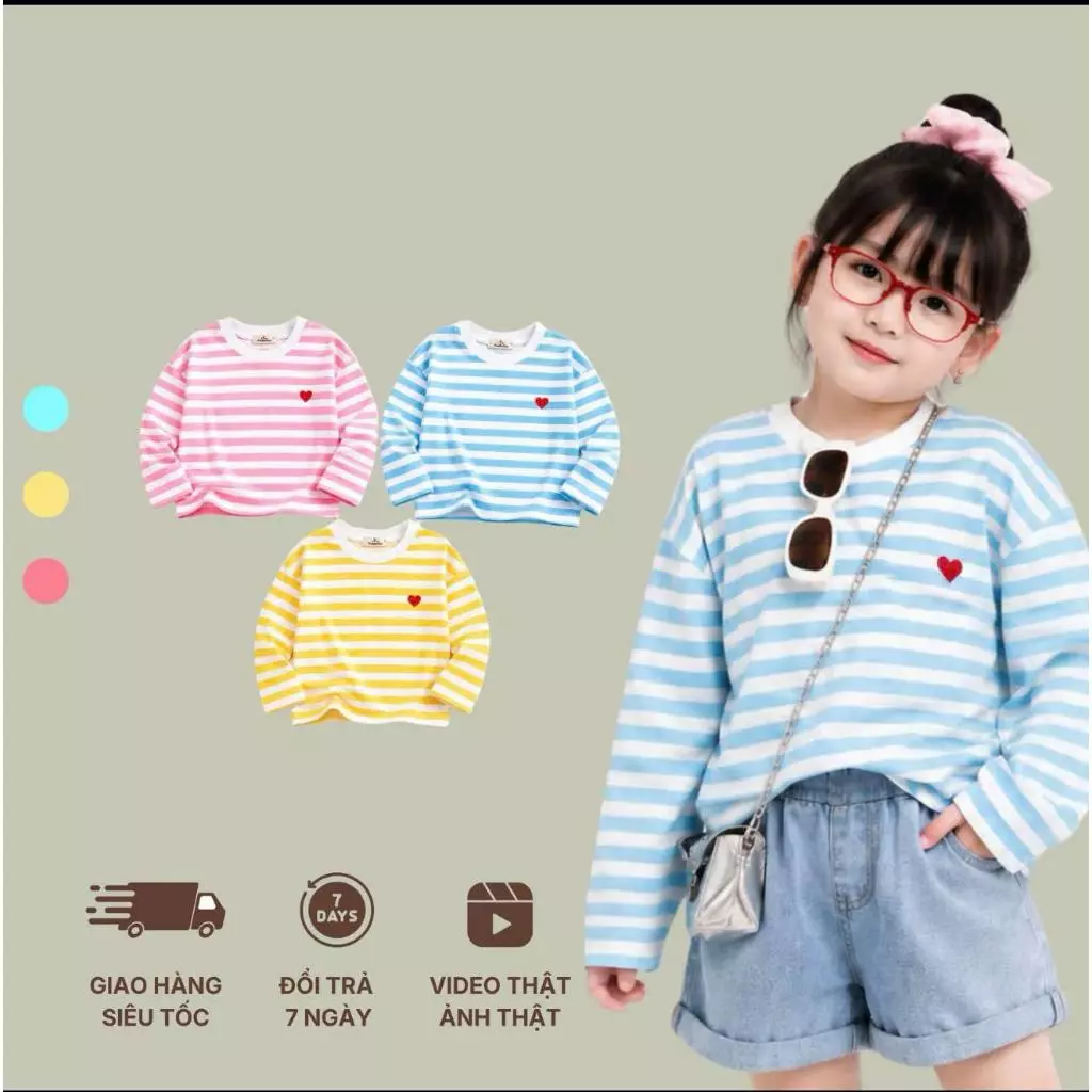 (COMBO 3 ÁO 149K) Áo Dài Tay Thu Đông  Dành Cho Bé Gái Size 9- 35 Kg , Thích Hợp Cho Mùa Thu Và Mùa Đông (Áo Kẻ Tim)