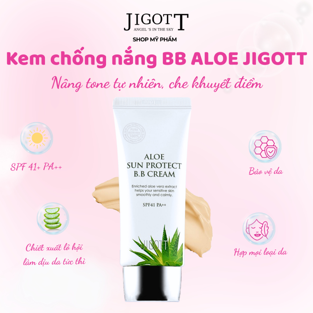 Kem chống nắng BB Lô Hội JIGOTT, nâng tone, che khuyết điểm Aloe Sun…