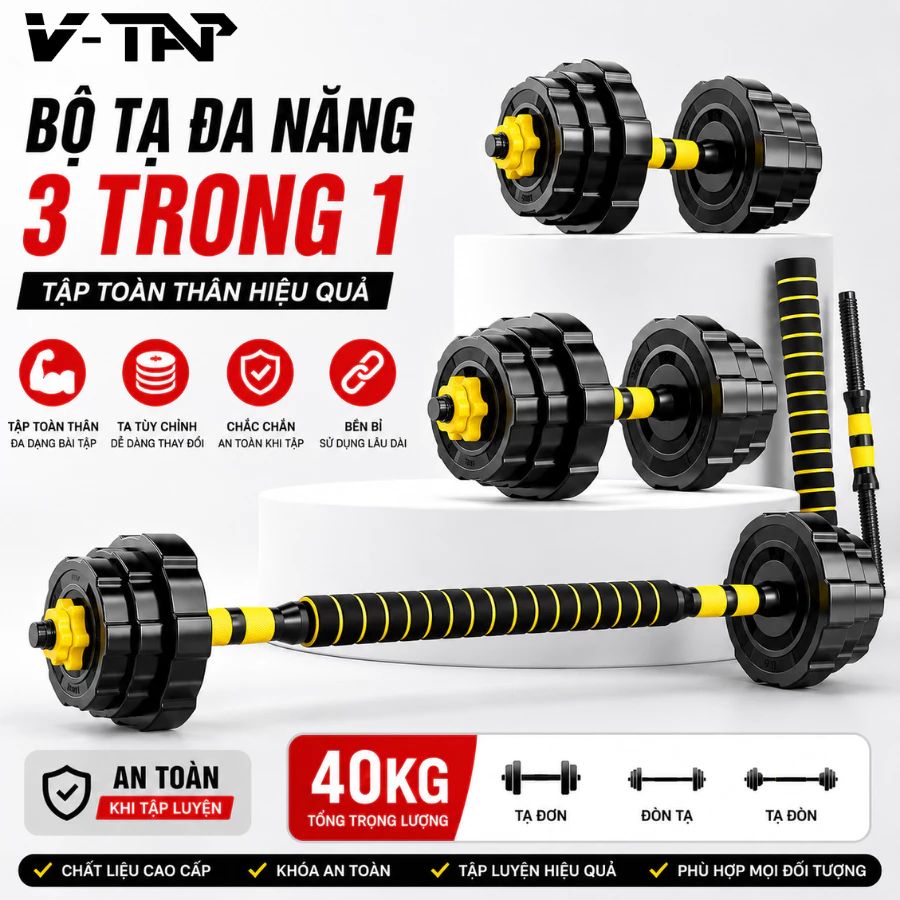 Bộ Tạ Tập Gym Tại Nhà Chất Liệu Bê Tông Bọc Nhựa, Bộ Tạ Tay Đa Năng Tập Luyện An Toàn Tại Nhà