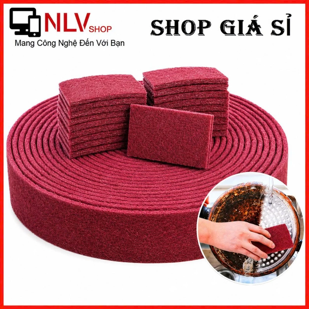 Cuộn Giẻ Cọ Xoong Nồi 1M Không Dễ Bong, Miếng Chà Nhám Bọt Biển Cắt Tùy Ý, Làm Sạch Vết Ố, Dầu Mỡ