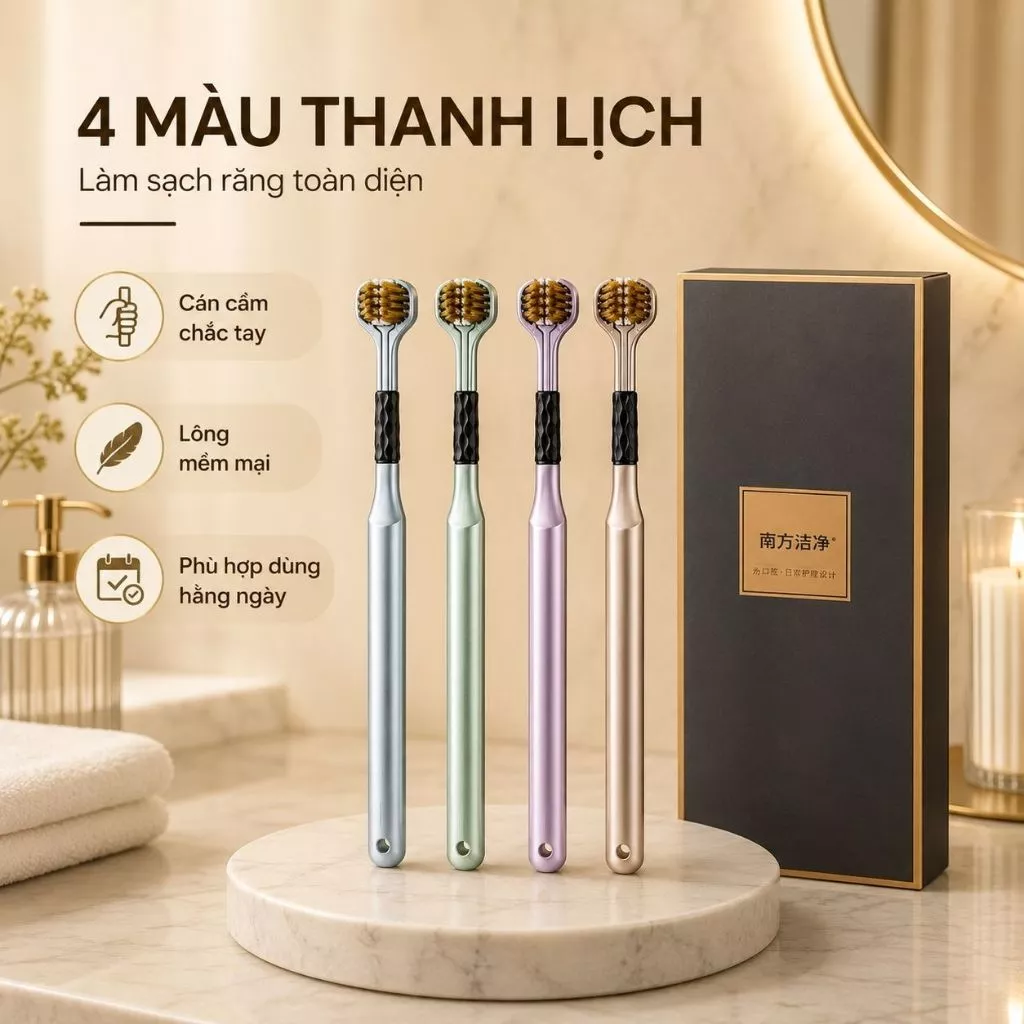 Hộp 4 Chiếc Bàn Chải Đánh Răng Đa Chiều Chải 3 Mặt, Lông Mềm Đánh Bay Mọi Mảng Bám Trắng Răng