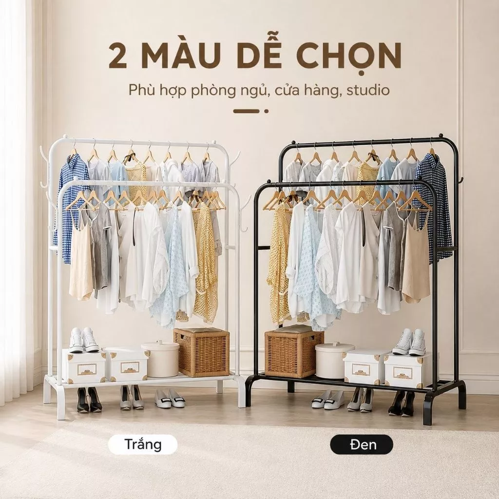Kệ Treo Quần Áo Cao Cấp 2 Giàn Phơi 1 Tầng Để Đồ Thép Mạ Cacbon