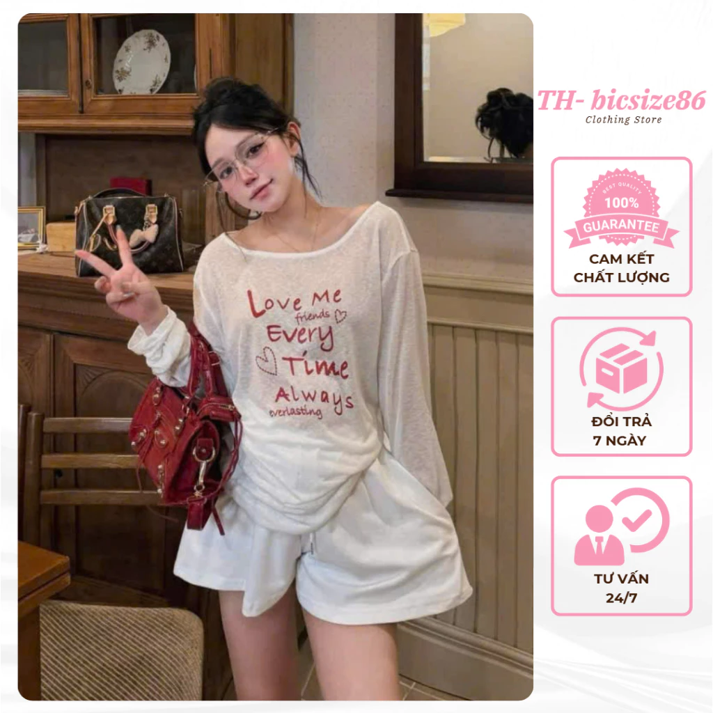 Set áo thun giấy dài tay mix quần váy chất cotton giấy in hình siêu đẹp form dưới 60kg