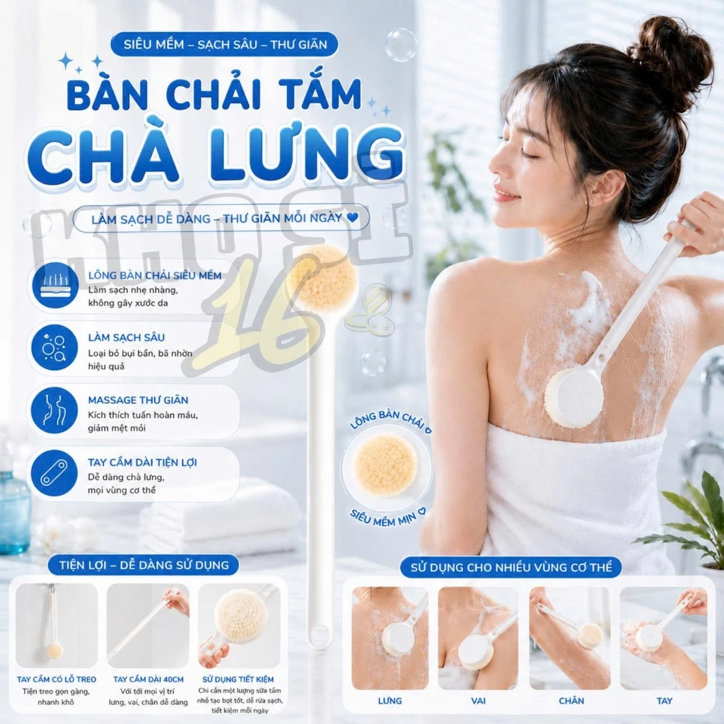 [MUA 1 TẶNG 2]Bàn Chải Tắm Chà Lưng, Cây Chà Lưng, Tẩy Tế Bào Chết Lông Mềm, Massage Cơ Thể_khosi16