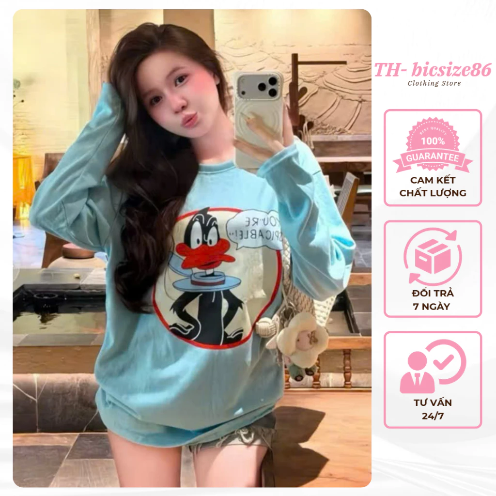 Áo thun dài tay cổ tròn in hình dễ thương chất cotton mềm mịn phù hợp cho mùa thu đông