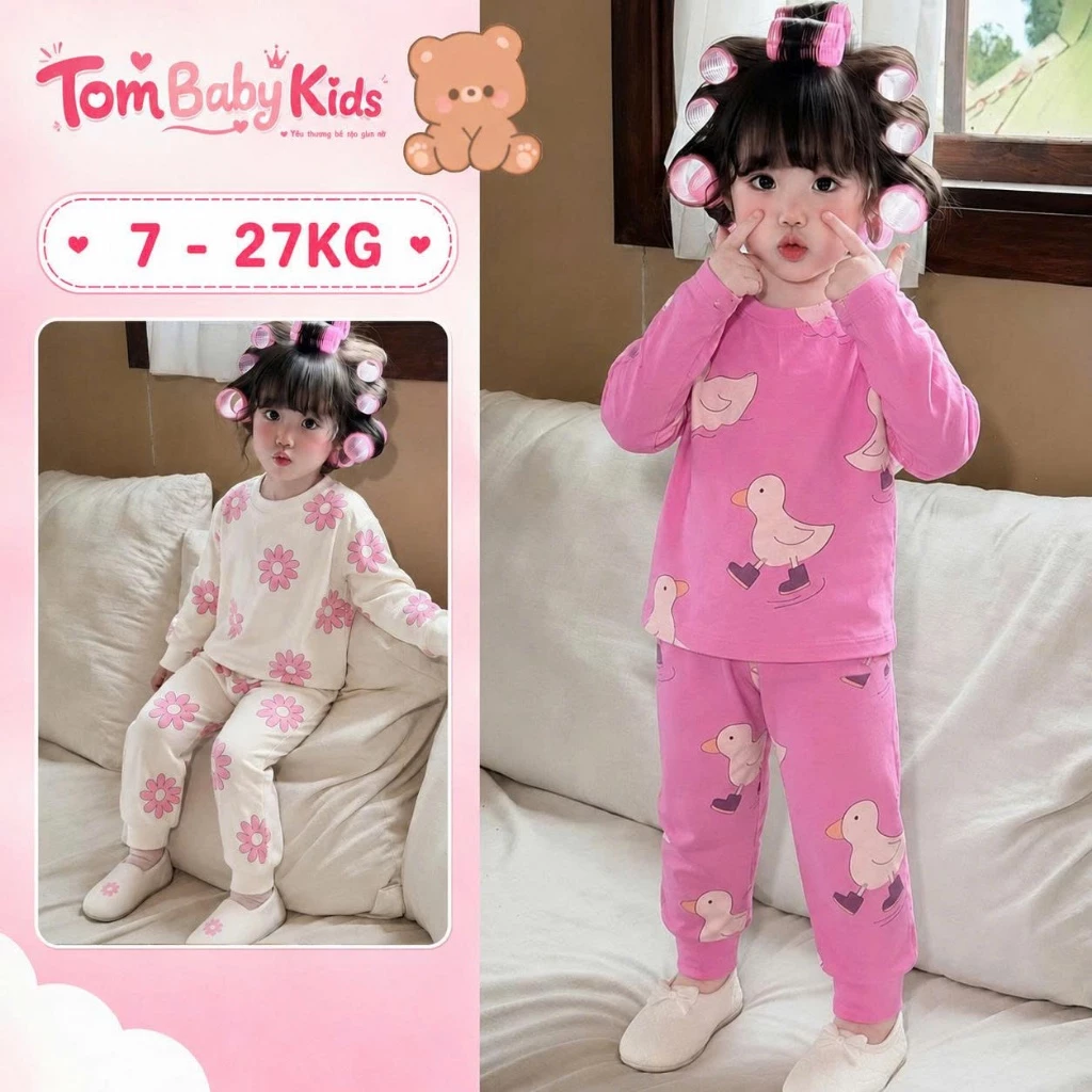 Bộ thu đông bé gái dài tay, COMBO 2-3 bộ đồ dễ thương chất cotton mềm mịn 7-27kg TomBaby Kids [THU-047-SK]