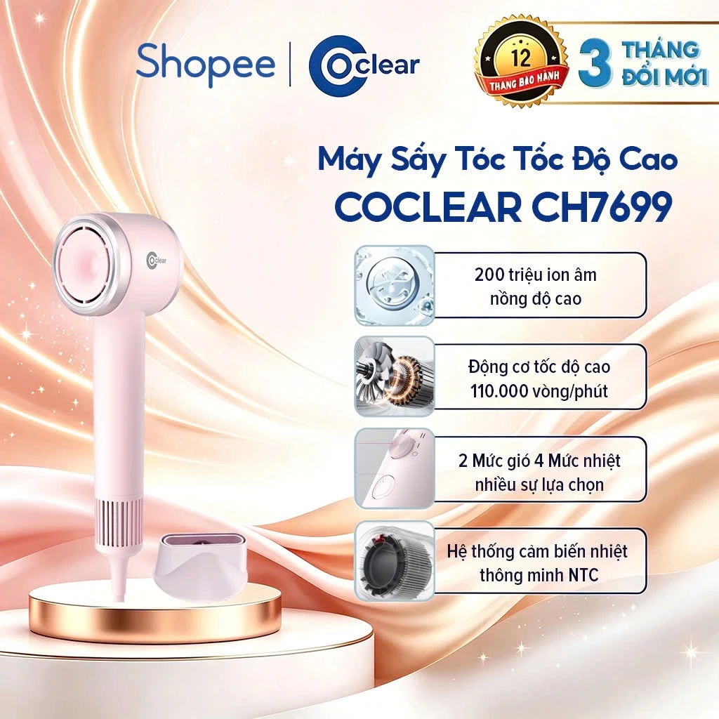 Máy Sấy Tóc Siêu Tốc Coclear CH7699 Sức Gió Siêu Bão Mang Theo 200tr Anion Kết Hợp Công Nghệ Sấy Lạnh
