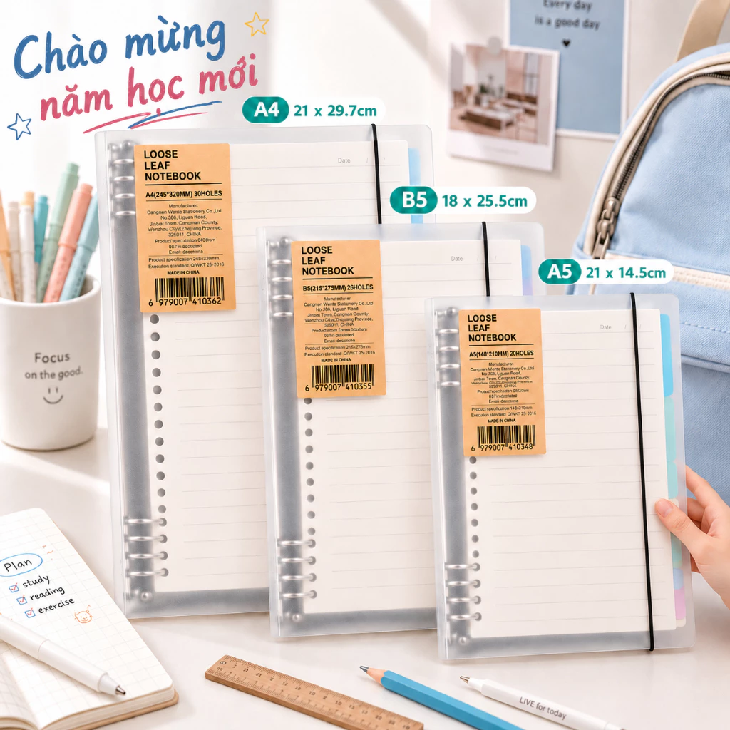 Sổ Còng M.Y A5/B5/A4 120 Trang 80gsm – Full Set Kèm Tab Phân Trang & Giấy Refill 8 Lỗ