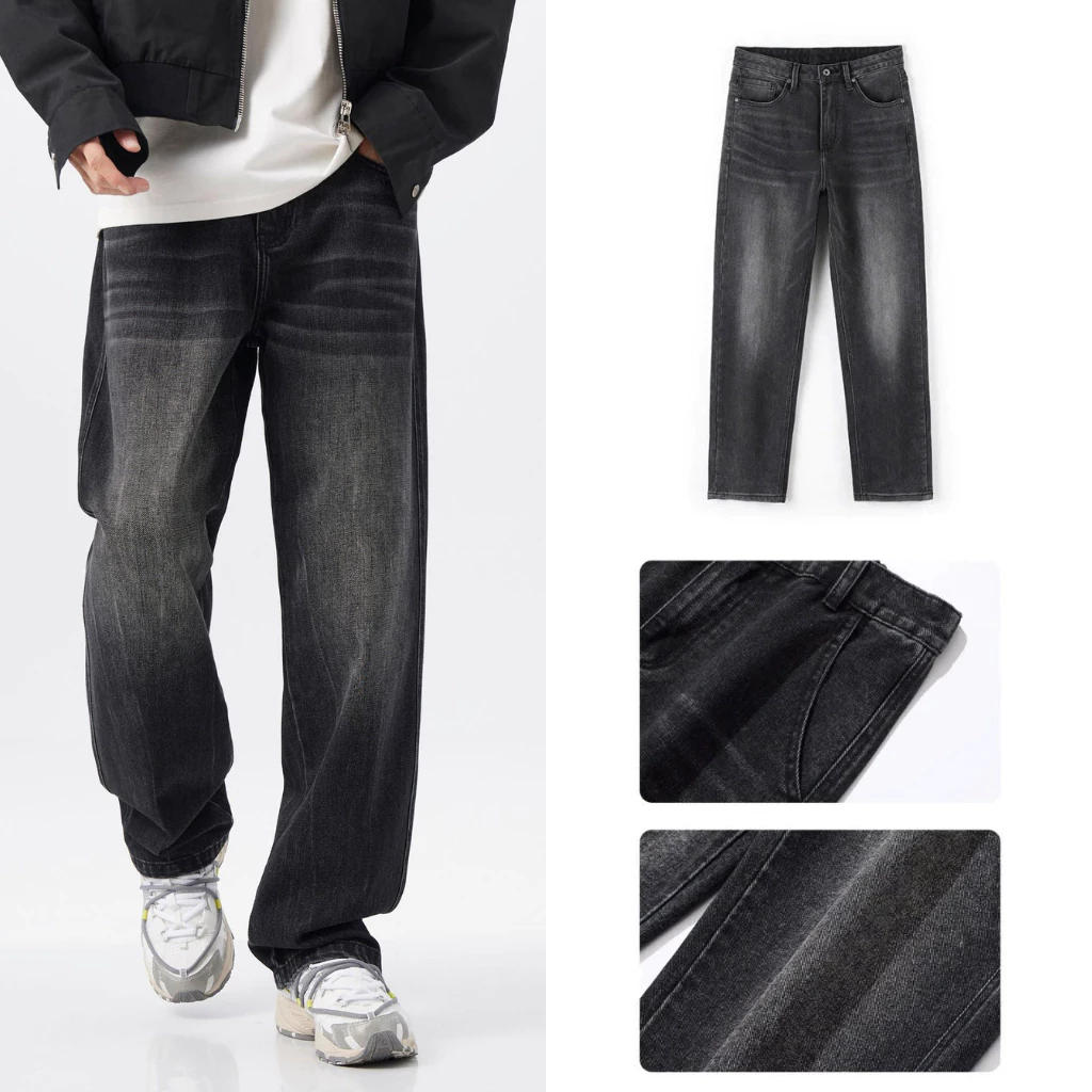 Quần Jean Suông Rộng Nam XESINU HIBILI Màu Đen Wash