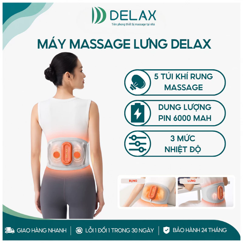 Đai Massage Thắt Lưng DELAX Rung Kết Hợp Chườm Nóng, Giảm Đau Lưng, Hỗ Trợ Thoát Vị Đĩa Đệm, Thoái Hóa DL20
