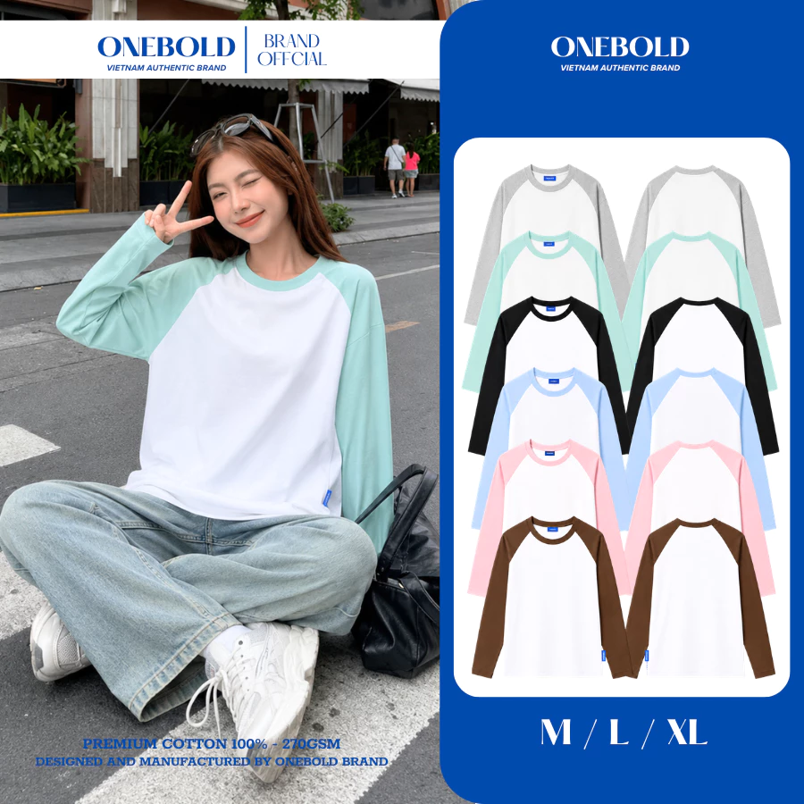 Áo Thun Tay Dài TRƠN RAGLAN Brand ONEBOLD Cotton 270Gsm, Áo thun Form Rộng Phong Cách unisex Trẻ Trung dễ phối đồ-OB