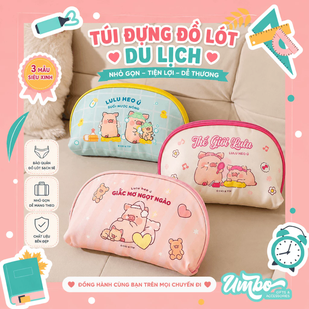 TÚI ĐỰNG ĐỒ LÓT HEO LULU DU LỊCH TIỆN ÍCH ĐA NĂNG THẨM MỸ