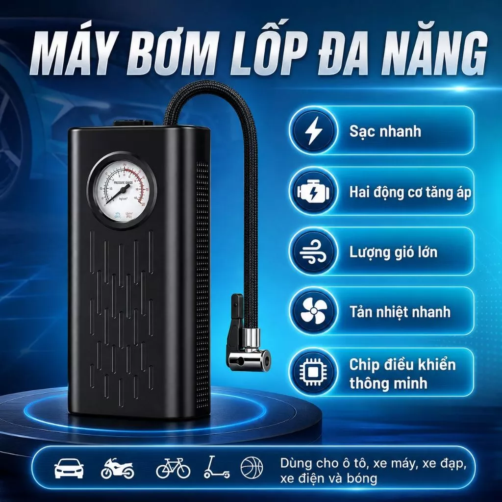 (Loại 1) Máy Bơm Khí Không Dây Cầm Tay Sạc USB Ngắt Tự Động Thích Hợp Cho Lốp Xe Đạp Ô Tô Bóng Theo Dõi Áp Suất Lốp An