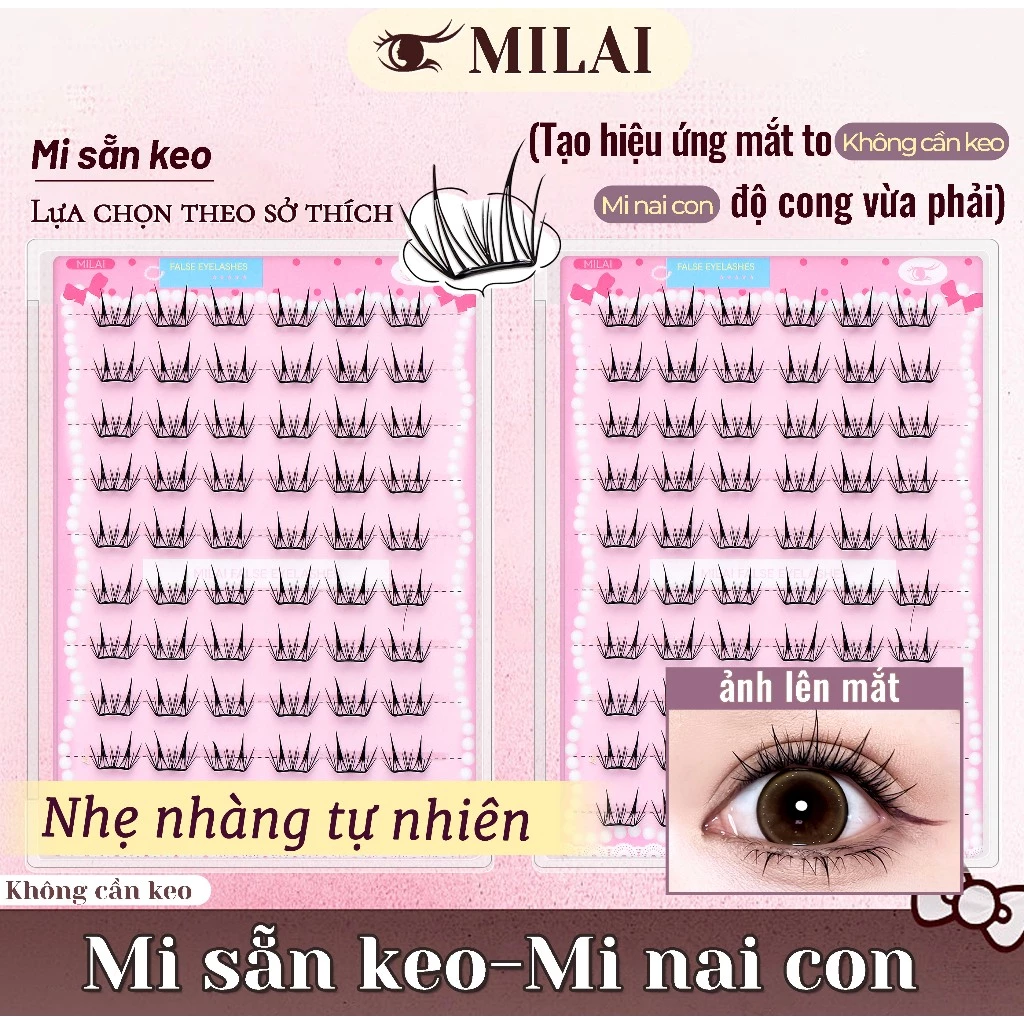 Mi trên tự dính MILAI mi nai con không cần keo nhẹ tự nhiên trang điểm mắt hàng ngày chụp ảnh