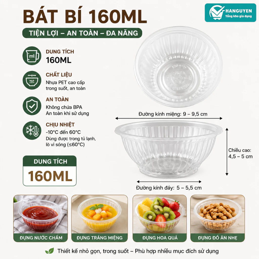 Combo 50 chén nhựa, bát nhựa dùng một lần cao cấp, đựng cơm, cháo, súp, chè, thực phẩm nóng lạnh