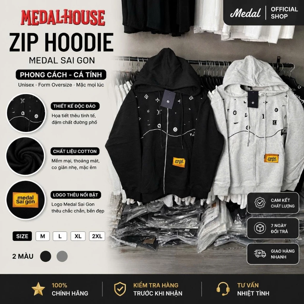 [Xuẩ Dư] Áo khoác Hoodie Zip họa tiết Icon thêu/in mini unisex nam nữ form rộng, áo khoác nỉ có mũ, Chất Nỉ Hàn 100%