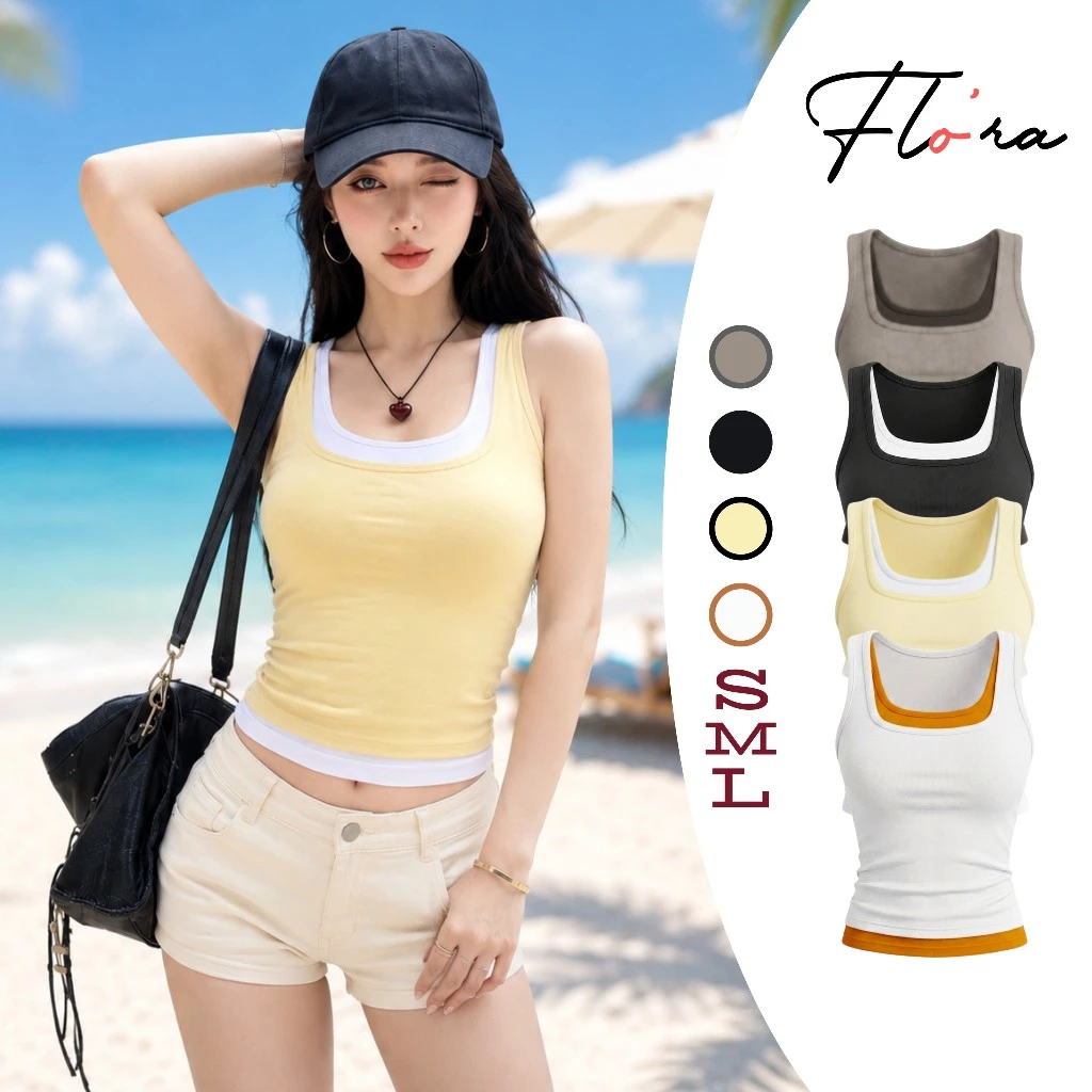 [MỞ BÁN] Áo Thun Nữ Ôm Body SÁT NÁCH Phối 2 Màu Thun Borip Lụa Tanktop DD37, Áo Balo Mix Màu Giả 2 Lớp Co Giãn Flo'ra