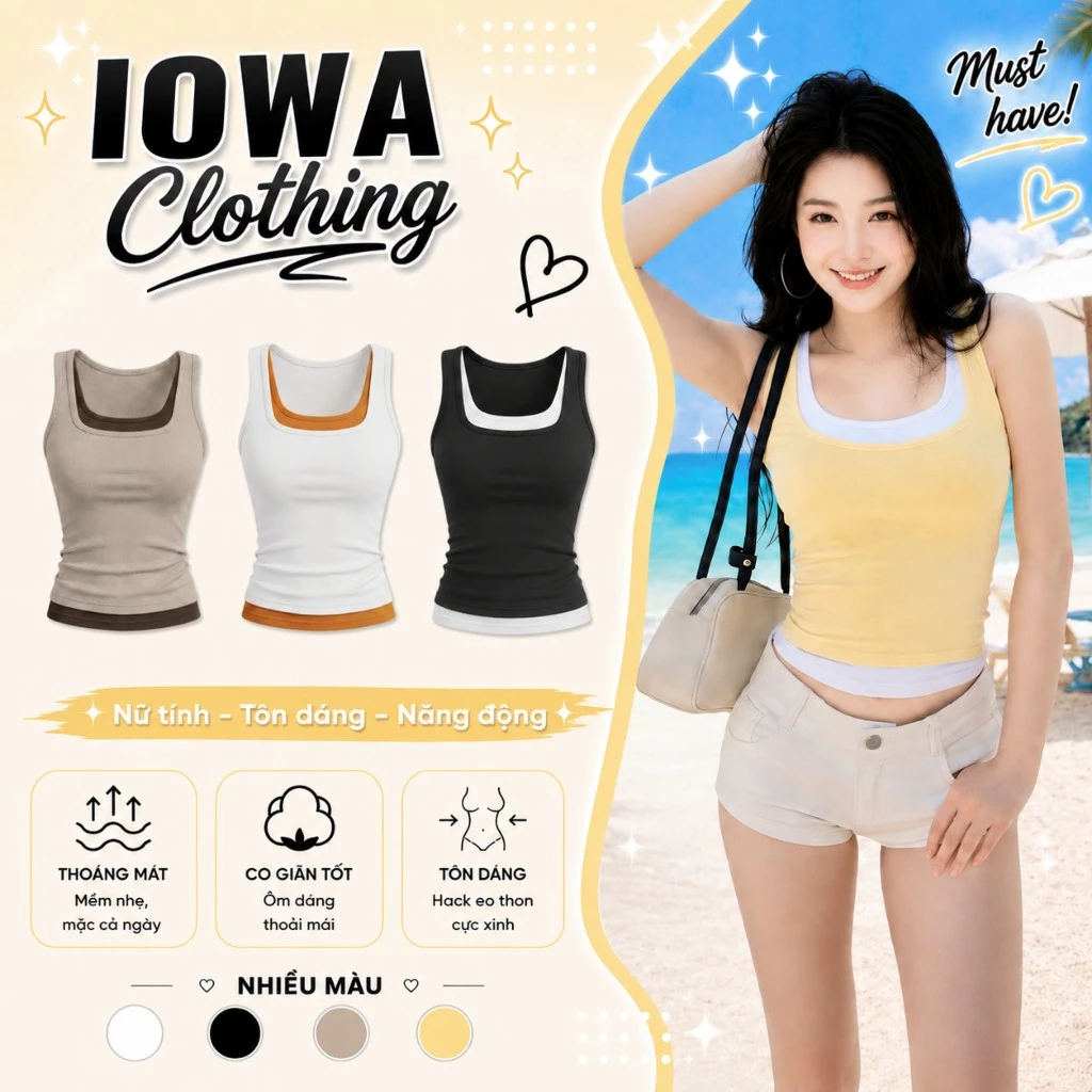 (MỞ BÁN) Áo Sát Nách Nữ Phối Màu Giả 2 Lớp IOWA DD37 - Borip Lụa Mềm Mát Mix Màu