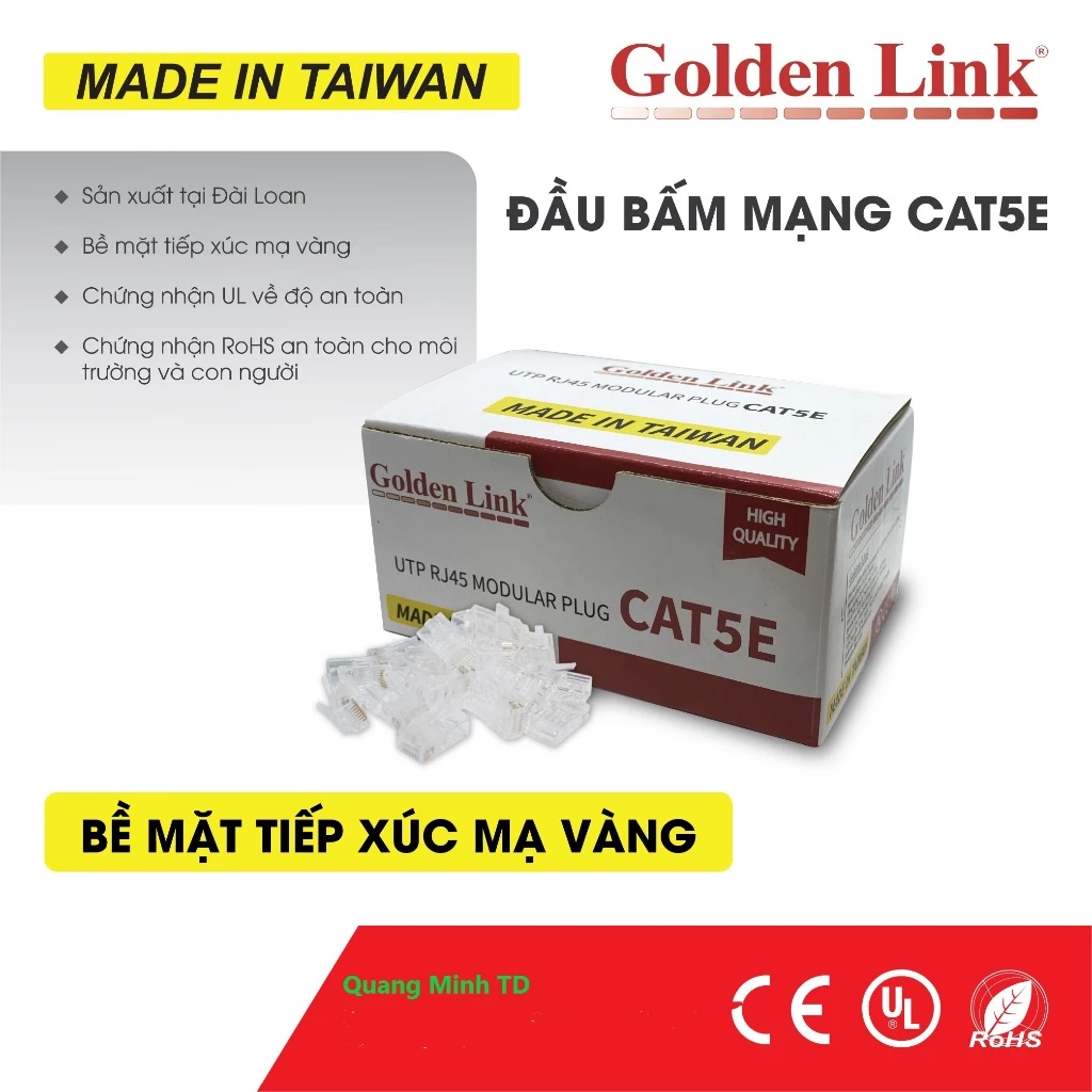 Đầu bấm Mạng UTP Cat5E hộp 100 cái hiệu Golden Link Taiwan