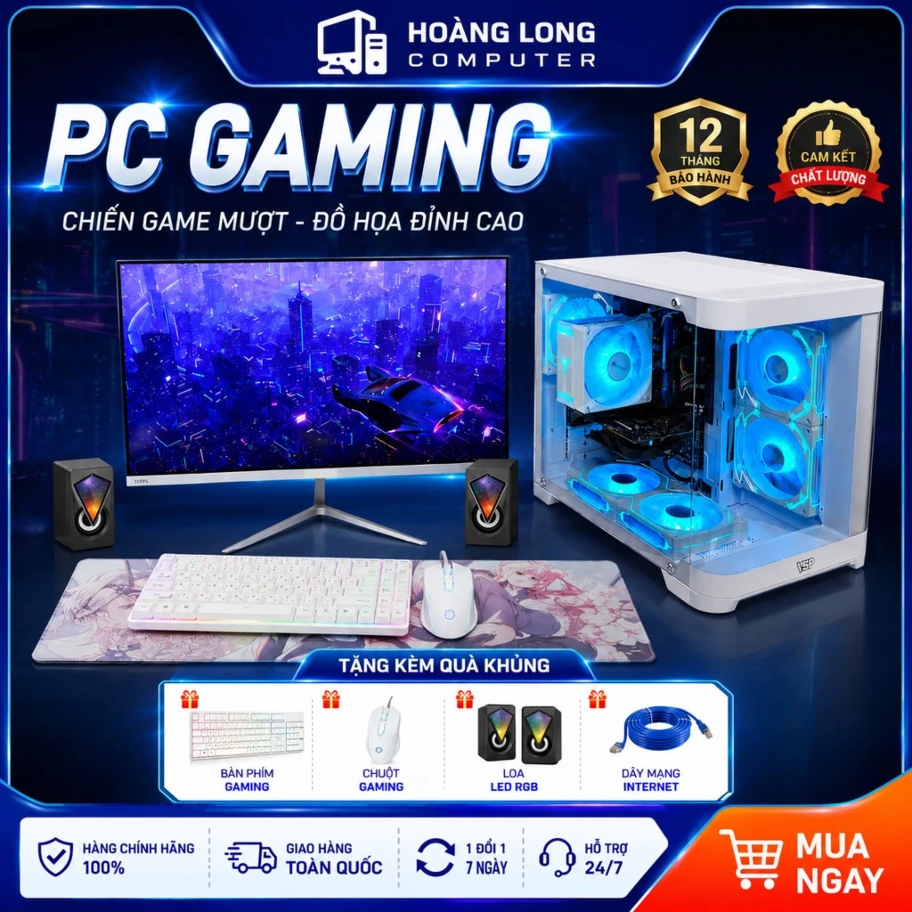 Bộ Máy Tính Vỏ Bể Cá Gaming Cao Cấp Core i5 i7, Ram 8G, SSD 256Gb VGA 1060 Chiến Mượt Game Online Fifa Csgo Đột Kích Aoe