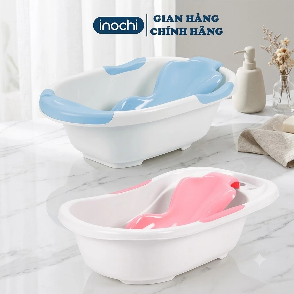 Thau tắm trẻ em kèm tựa Notoro -Chính hãng INOCHI Chống trượt chắc chắn bé sẽ luôn thoải mái khi tắm