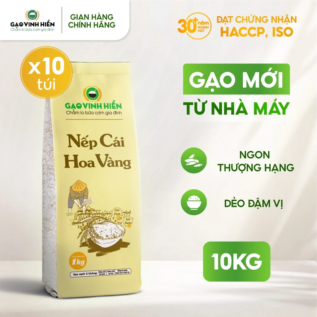 [BÁN SỈ 10KG] Combo 10 Túi Nếp Cái Hoa Vàng Vinh Hiển - Tiết kiệm, siêu dẻo, thơm nhiều