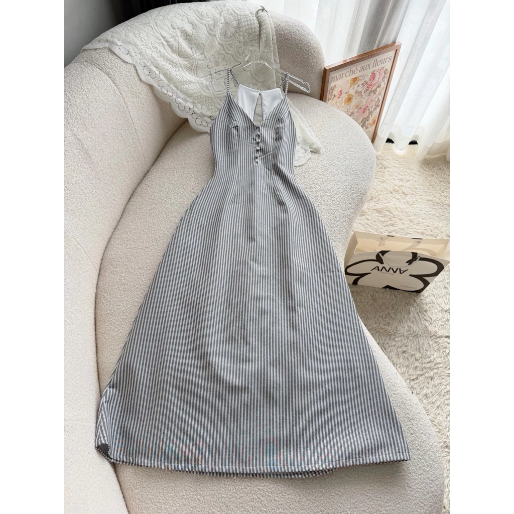 Đầm Kiểu Nữ Sọc Xám Dáng Dài ANNA - Namira Dress