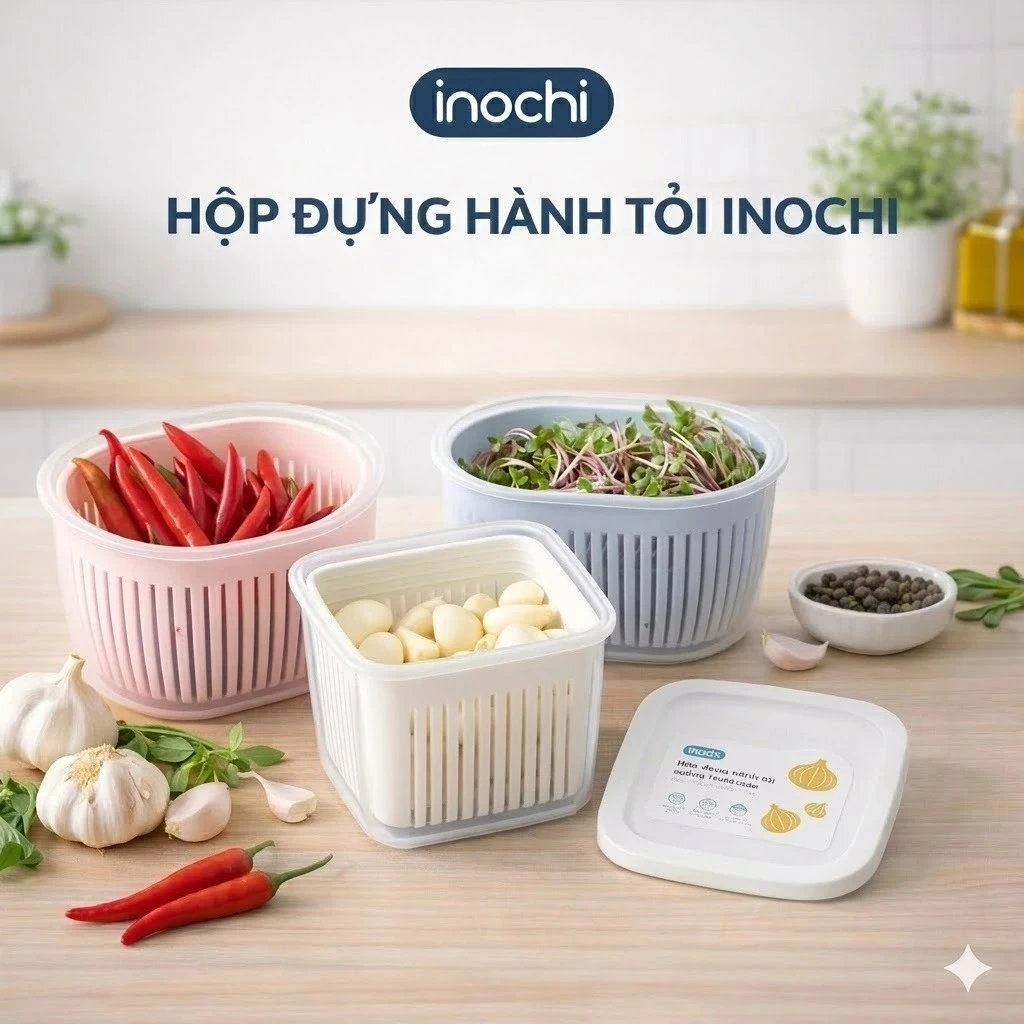 Hộp đựng hành tỏi, giữ độ tươi của hành tỏi đến 3 tháng - Chính hàng inochi, chịu nhiệt -20•C> 120•C