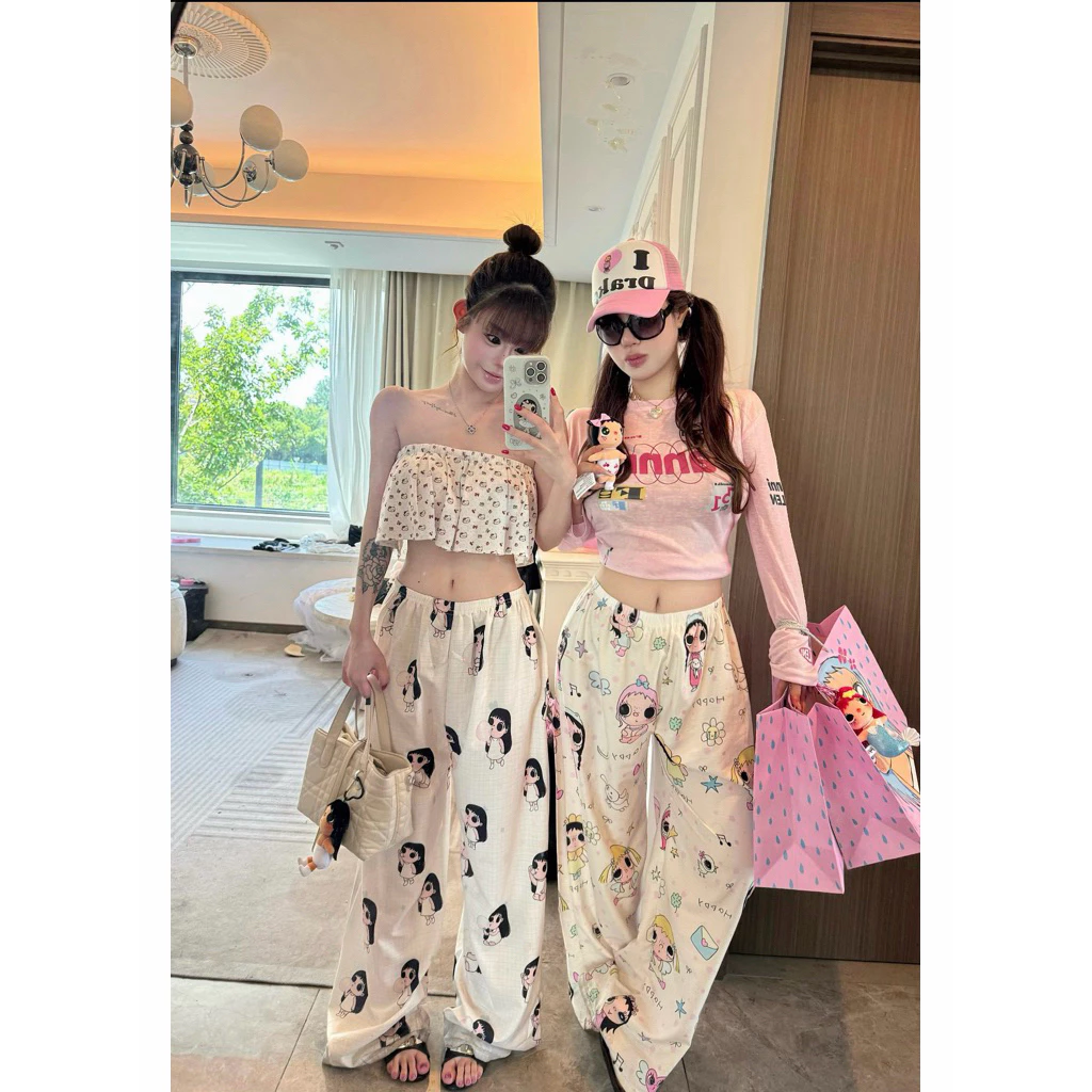 𝐘𝐮𝐫𝐢.𝐬𝐭𝐨𝐫𝐞 Quần Ống Suông Form Rộng Nhiều Hình Hoạ Tiết Dễ Thương Chất Cotton Dễ Phối Chuẩn L1 Chất Đũi Xốp