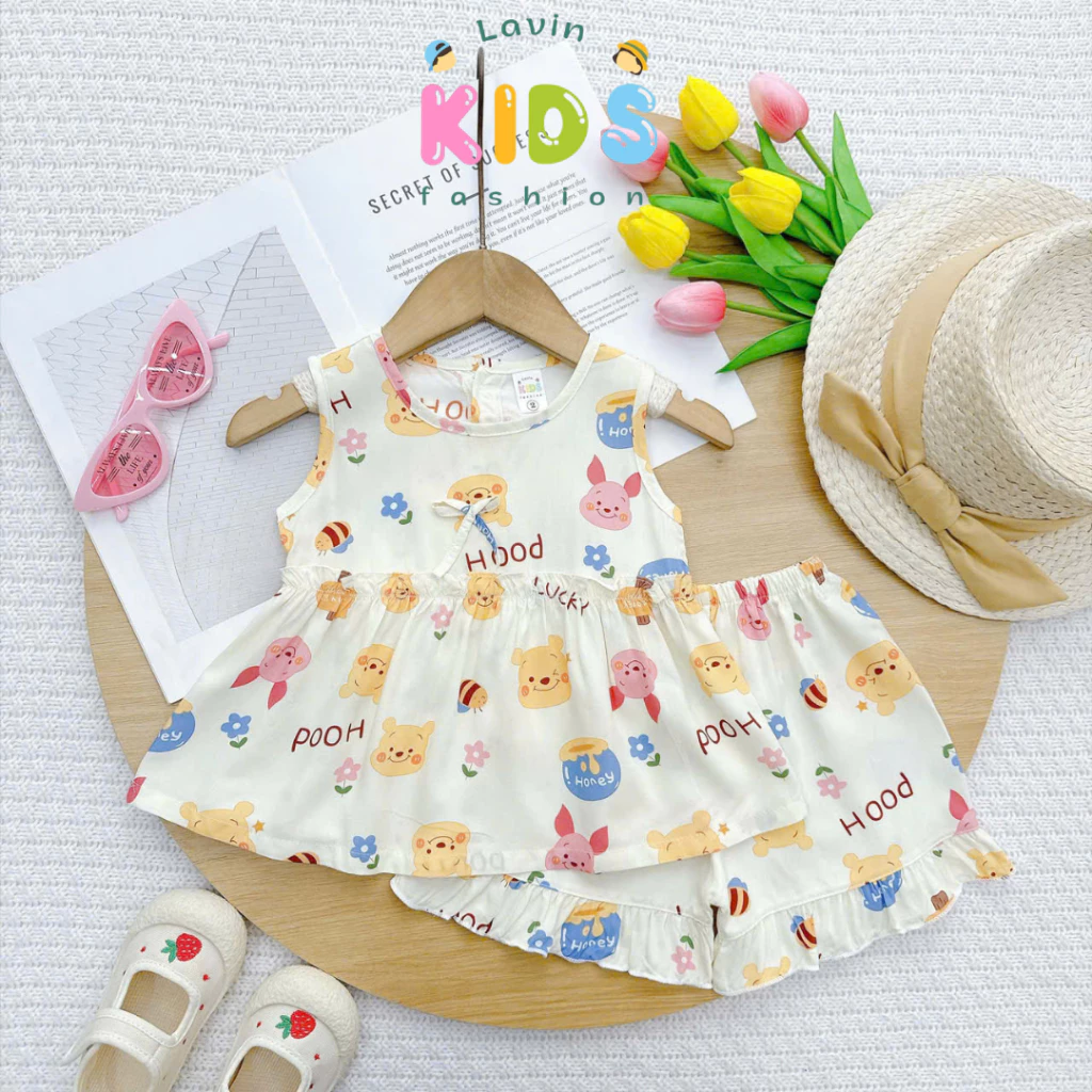 Bộ tole bé gái sát nách bèo bụng cài cúc sau Lavin Kids 6-14kg mềm mịn, thoáng khí, ít co rút