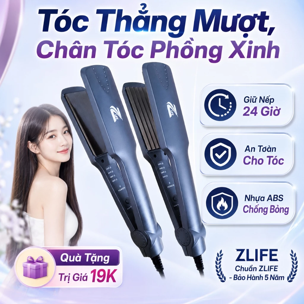 Máy Bấm Xù Dập Phồng Chân Tóc Răng Vuông 4 Mức Nhiệt Hàng Cao Cấp