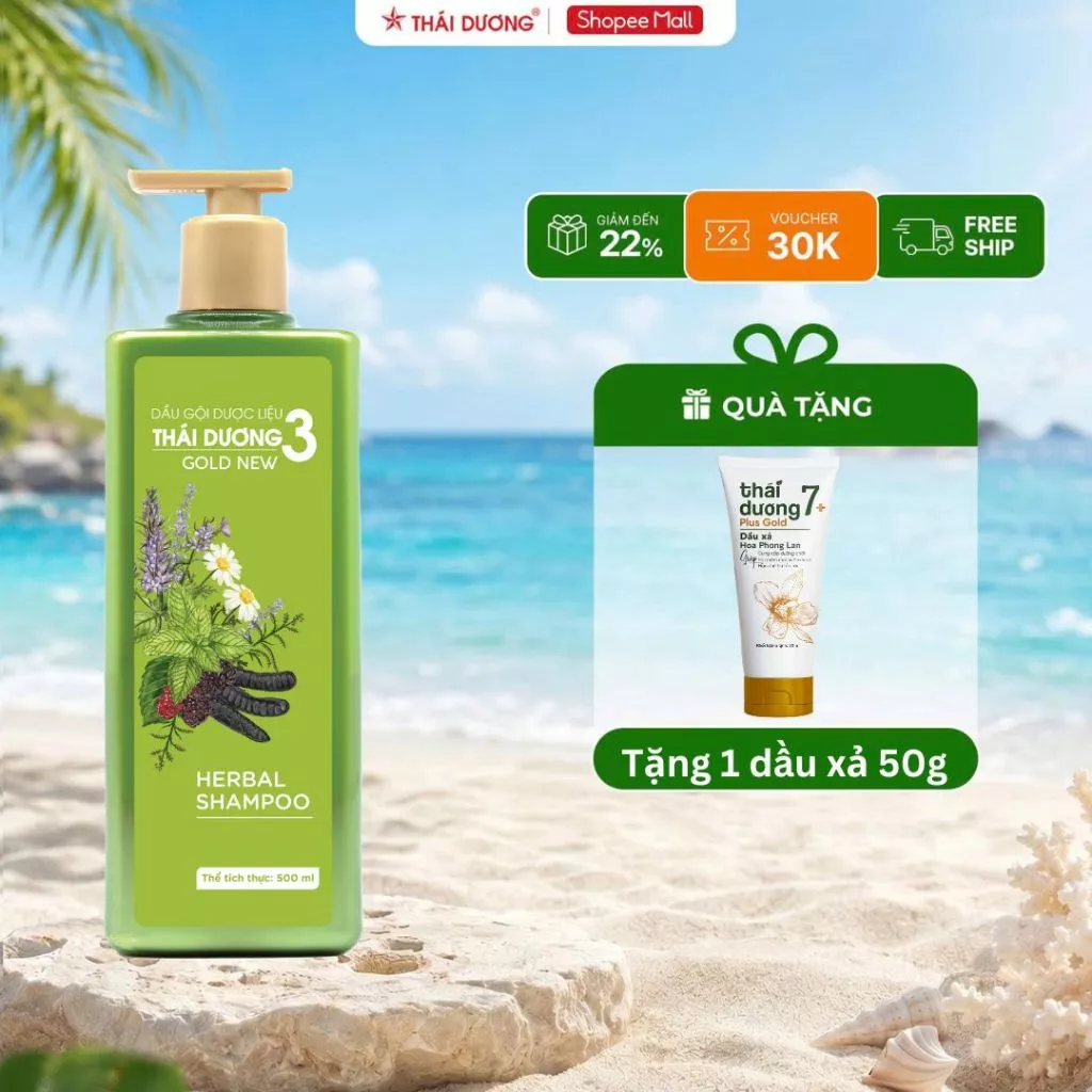[COMBO] Dầu gội Thái Dương 3 Gold Hoa Lá chai 500ml Tặng 1 Dầu xả Thái Dương 7 Plus Gold 50g