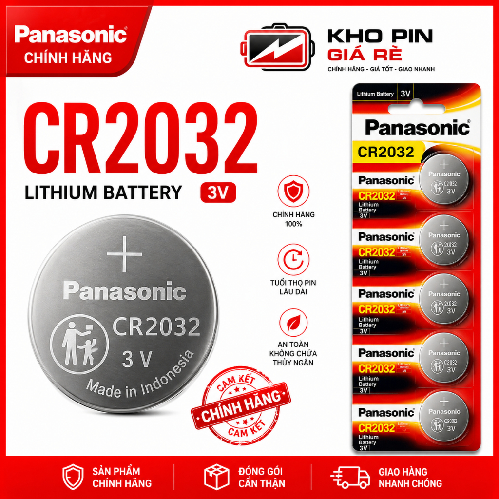 Vỉ 5 Viên Pin Panasoni CR2032 / CR2025 / CR2016 3V Lithium – Giá Rẻ - Siêu Bền…