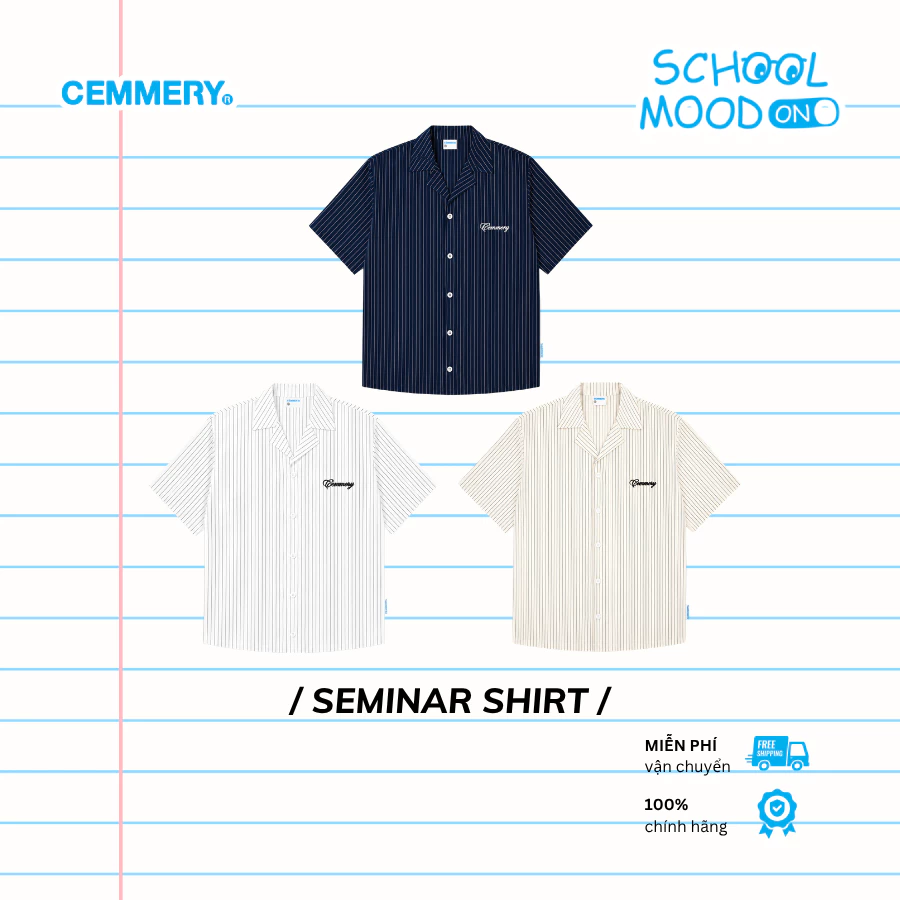 Áo Sơ Mi Lụa CEMMERY Local Brand Chính Hãng Seminar Shirt Oversize Cổ Vest Họa Tiết Sọc 3 Màu